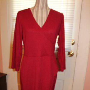 Red Long Sleeve faux wrap dress NWT